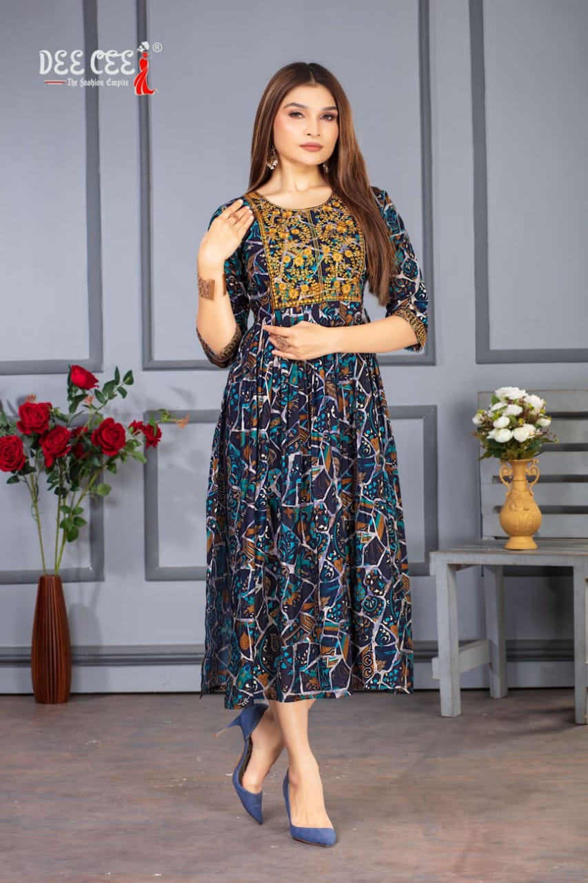Rasbhar By Dee Cee 101 To 106 Printed Anarkali Kurtis Exporters In India